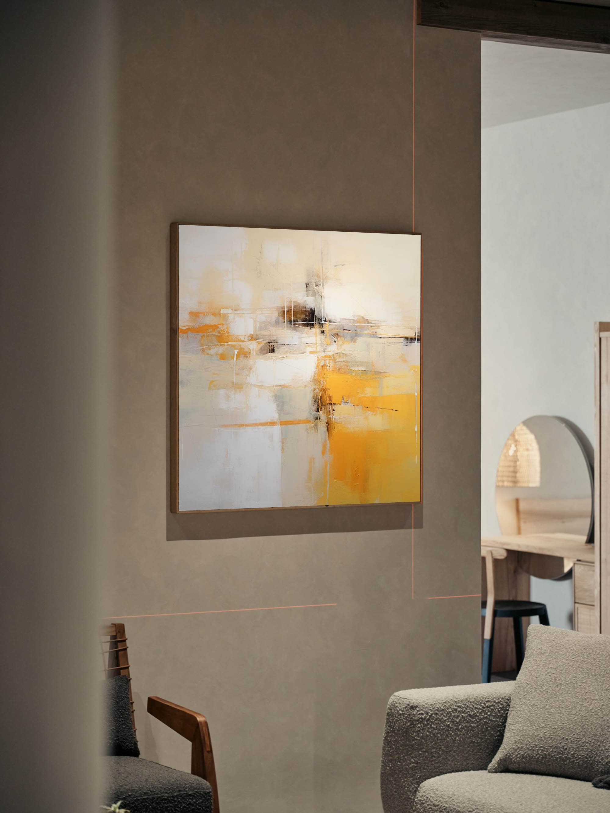 Elegant Yellow and White Abstract Art