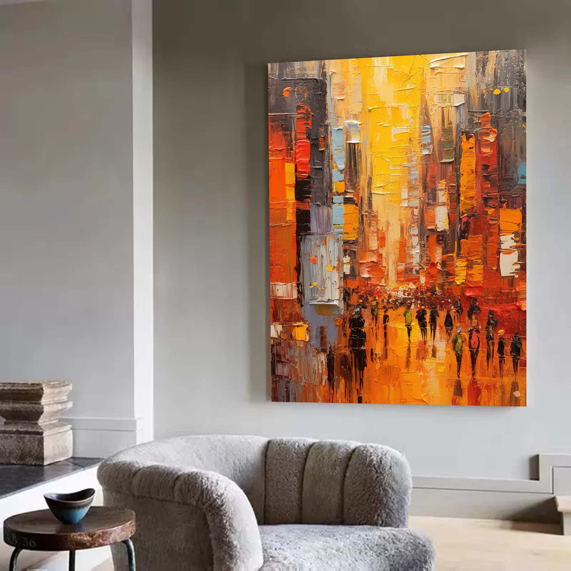 Nighttime City Walk Oil Painting