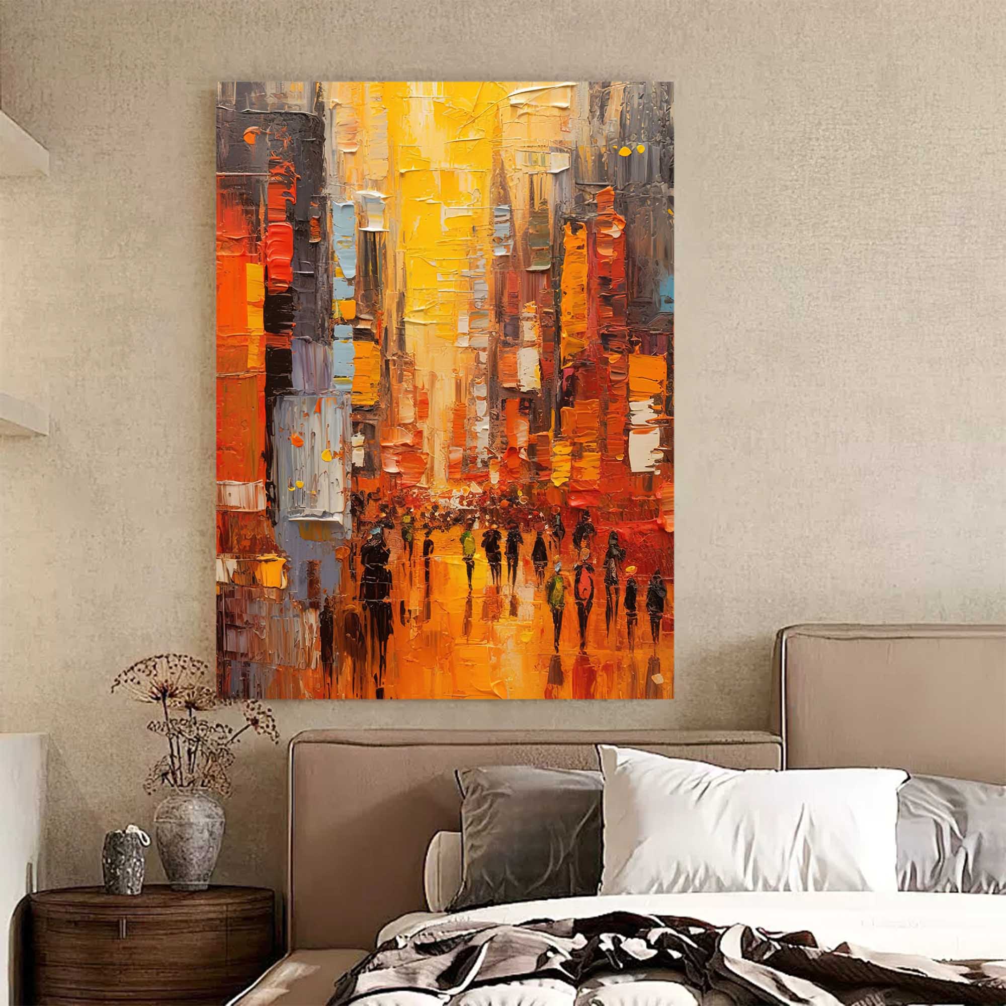 Nighttime City Walk Oil Painting