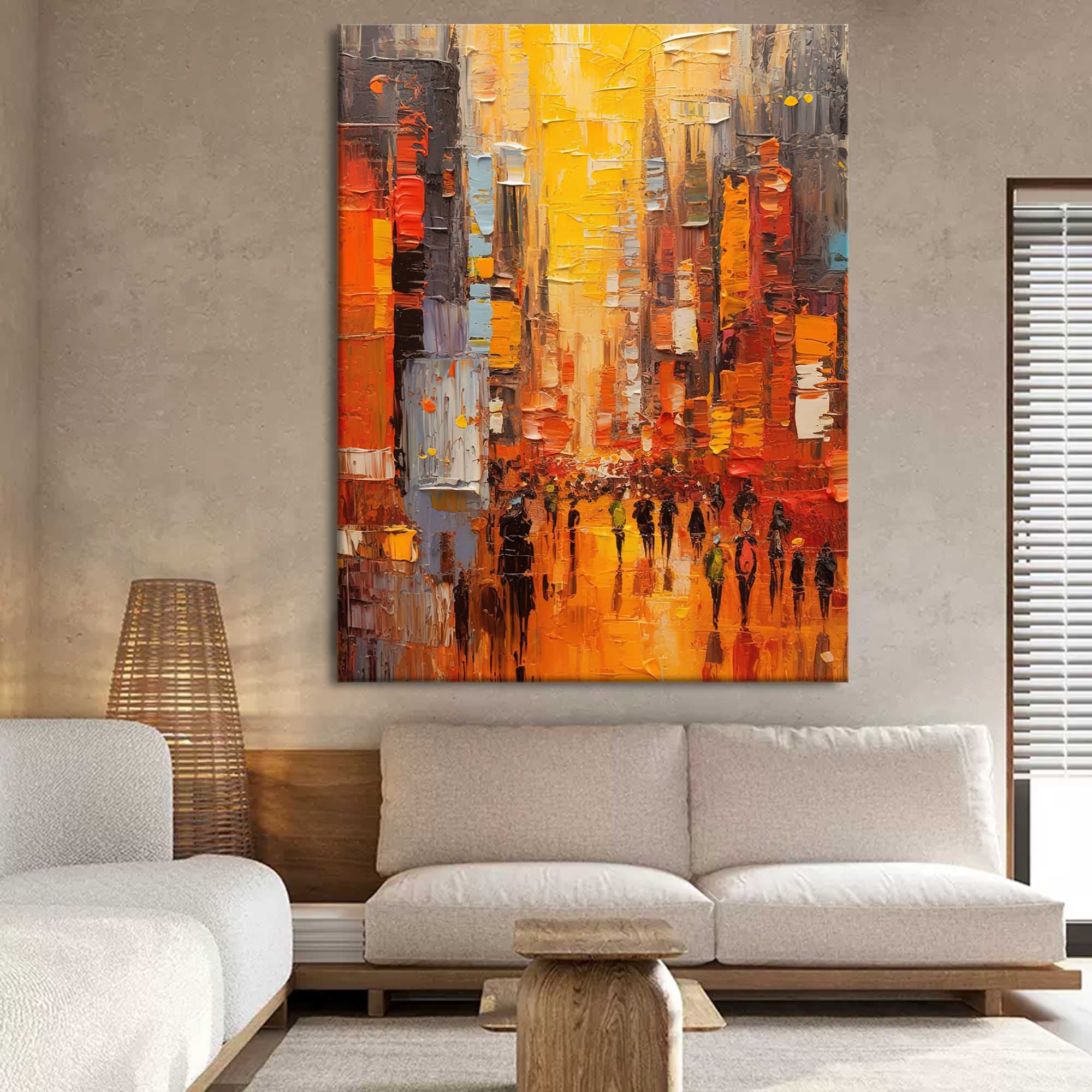 Nighttime City Walk Oil Painting