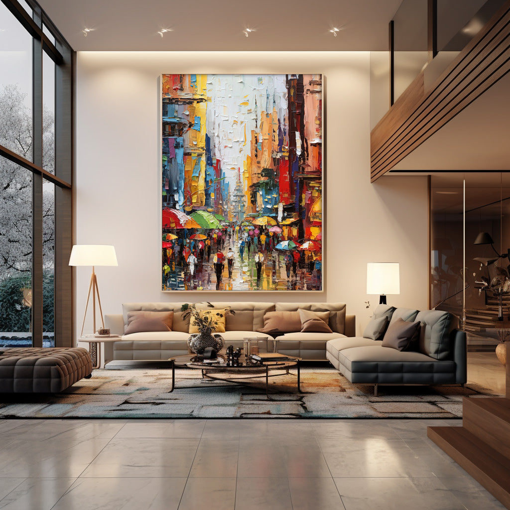 Colorful Street Scene Oil Painting