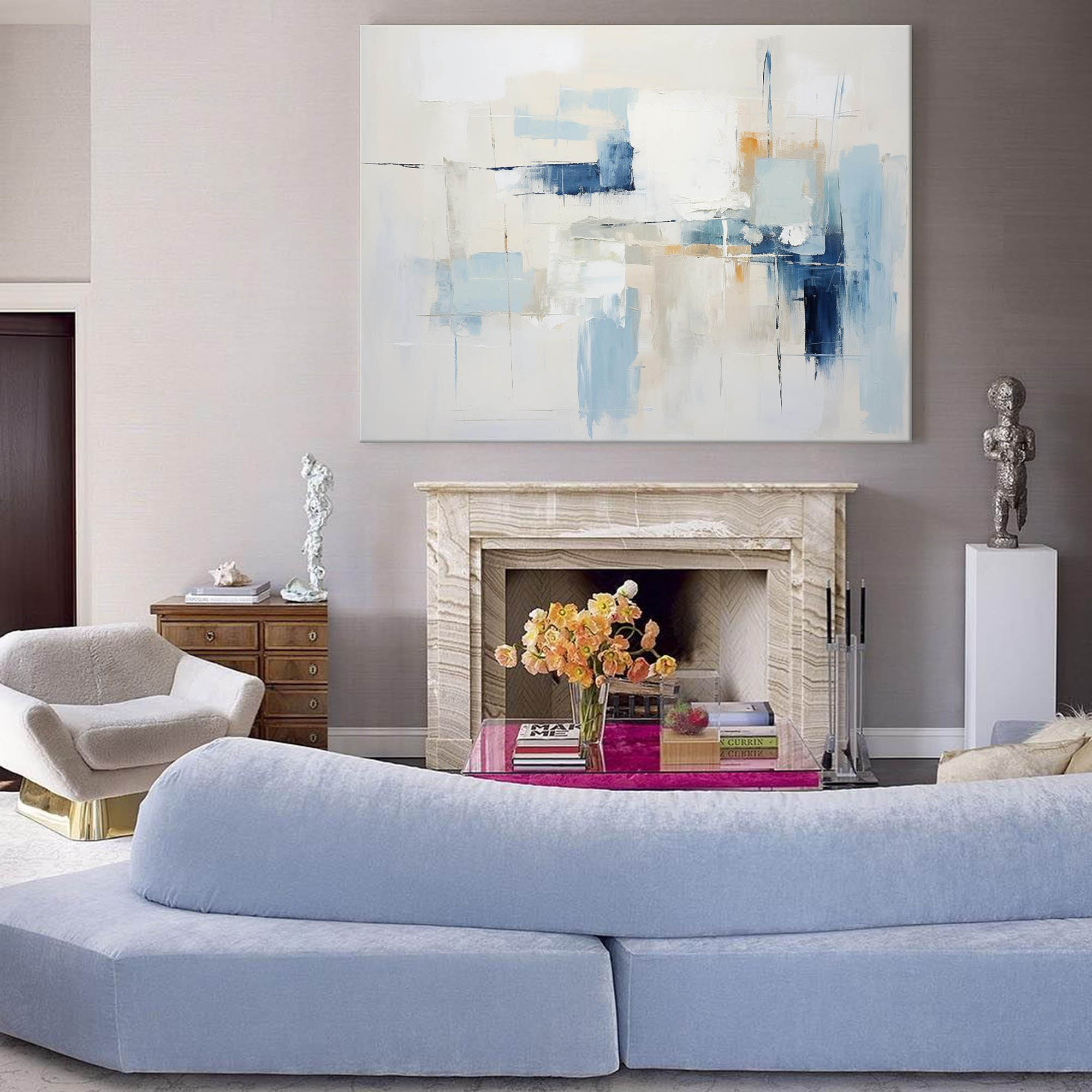 Serene Abstract Oil Painting - Blue Hues