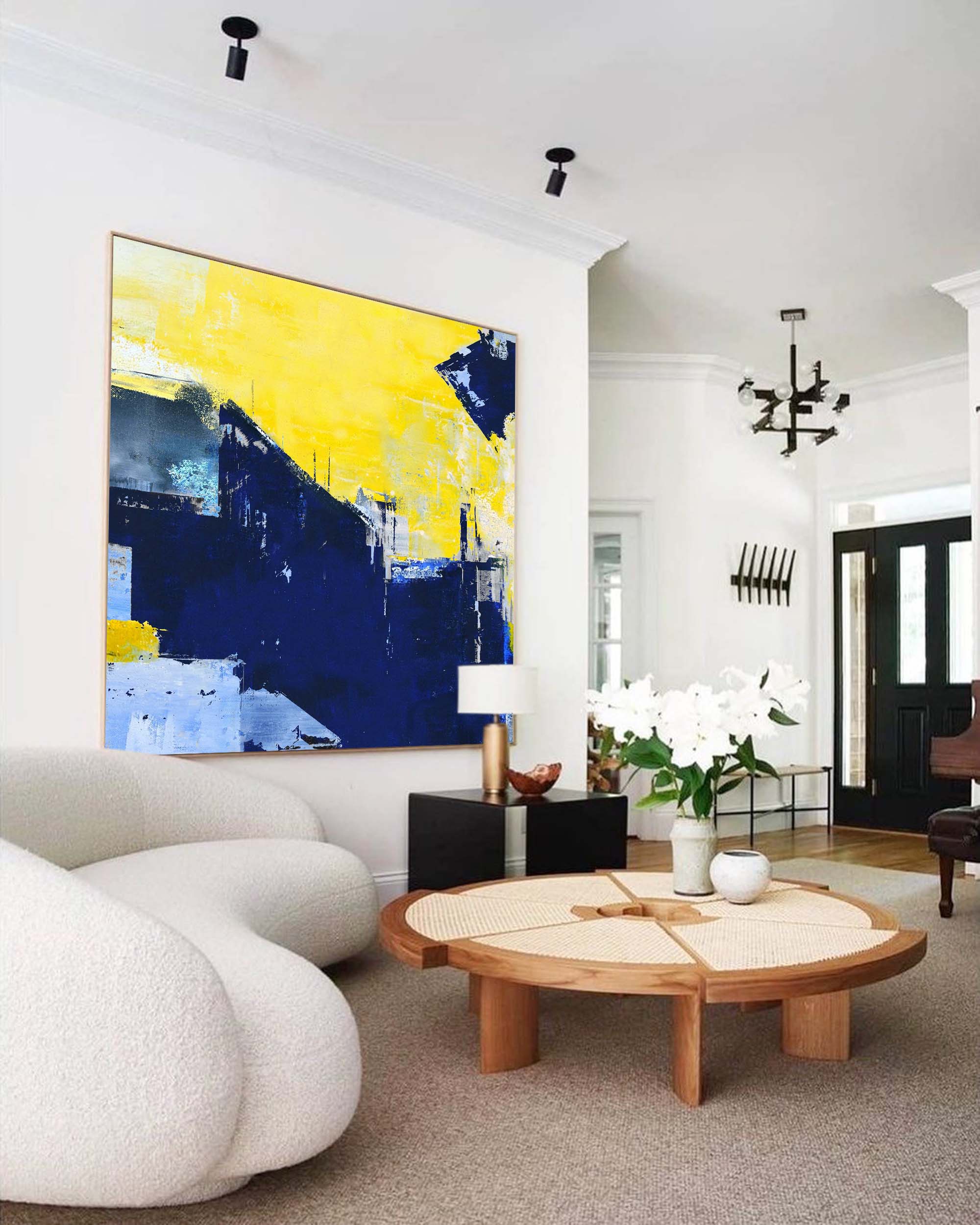 Bold Urban Skyline in Yellow Blue