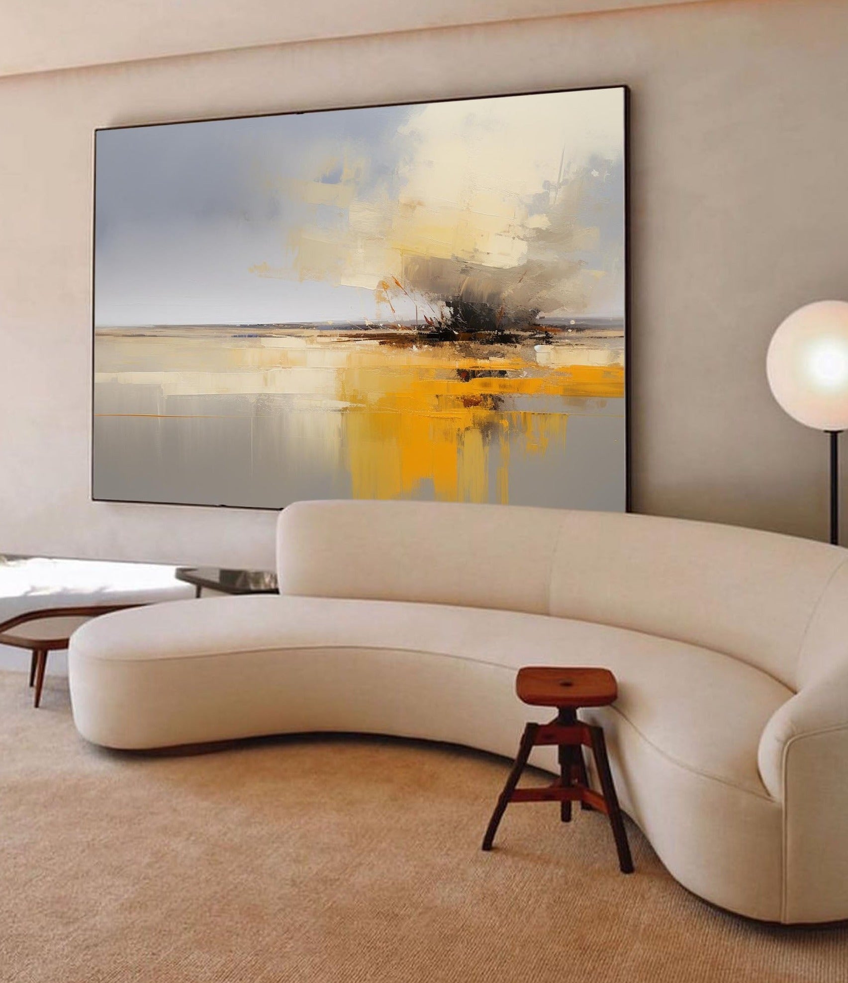 Bold Yellow and Gray Abstract Art