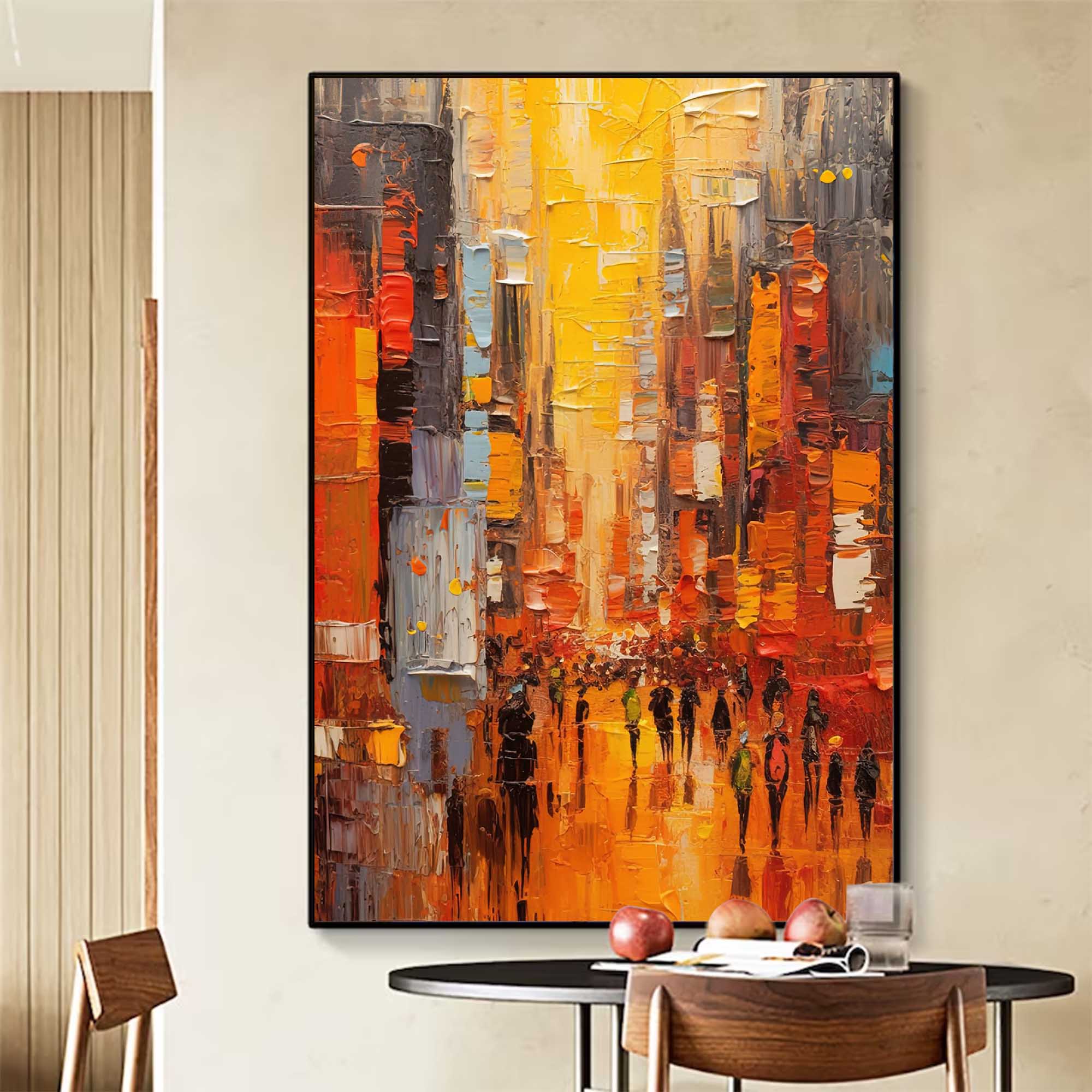 Nighttime City Walk Oil Painting