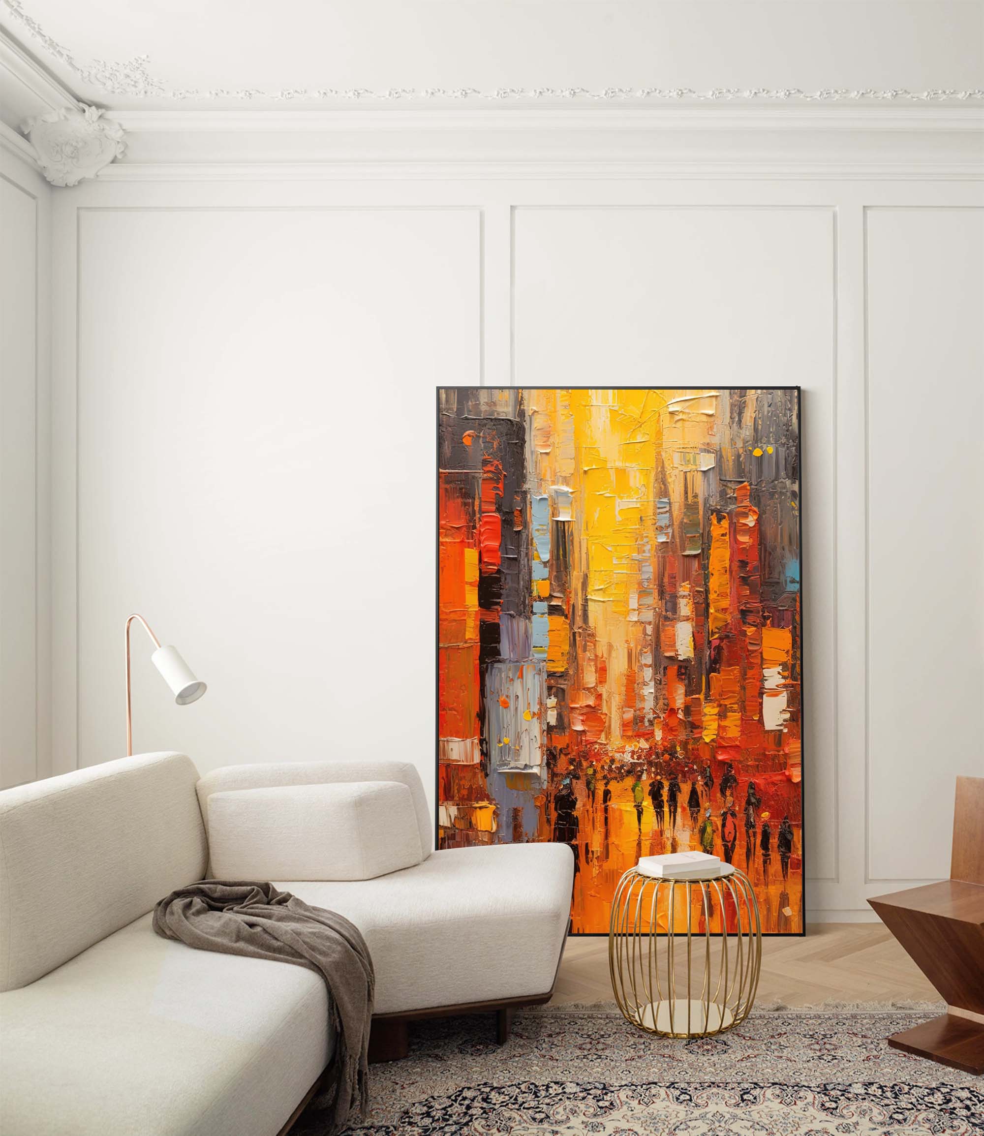 Nighttime City Walk Oil Painting