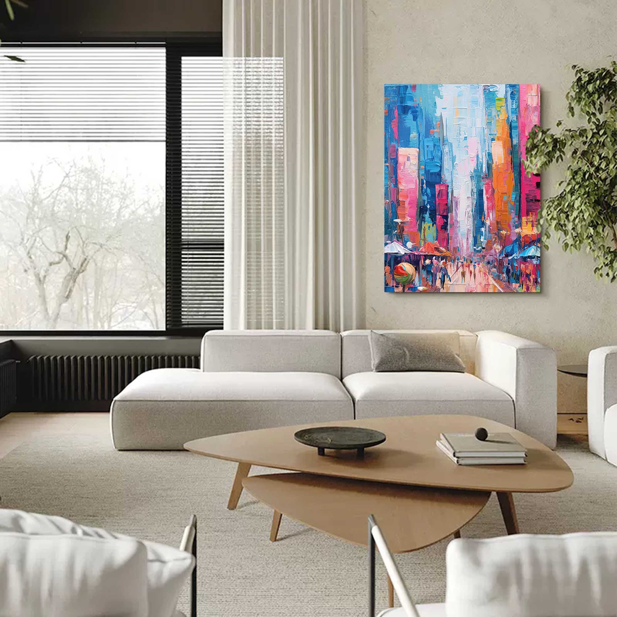 Vibrant City Skyline Oil Painting