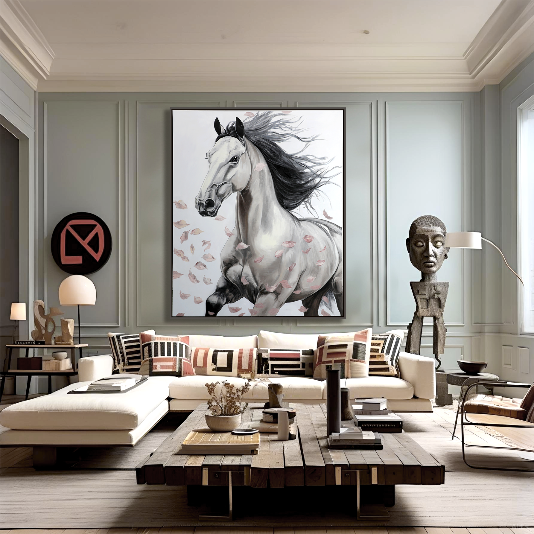 Wings of Grace – Textured Abstract Horse Oil Painting, Modern Animal Wall Art for Living Room or Office