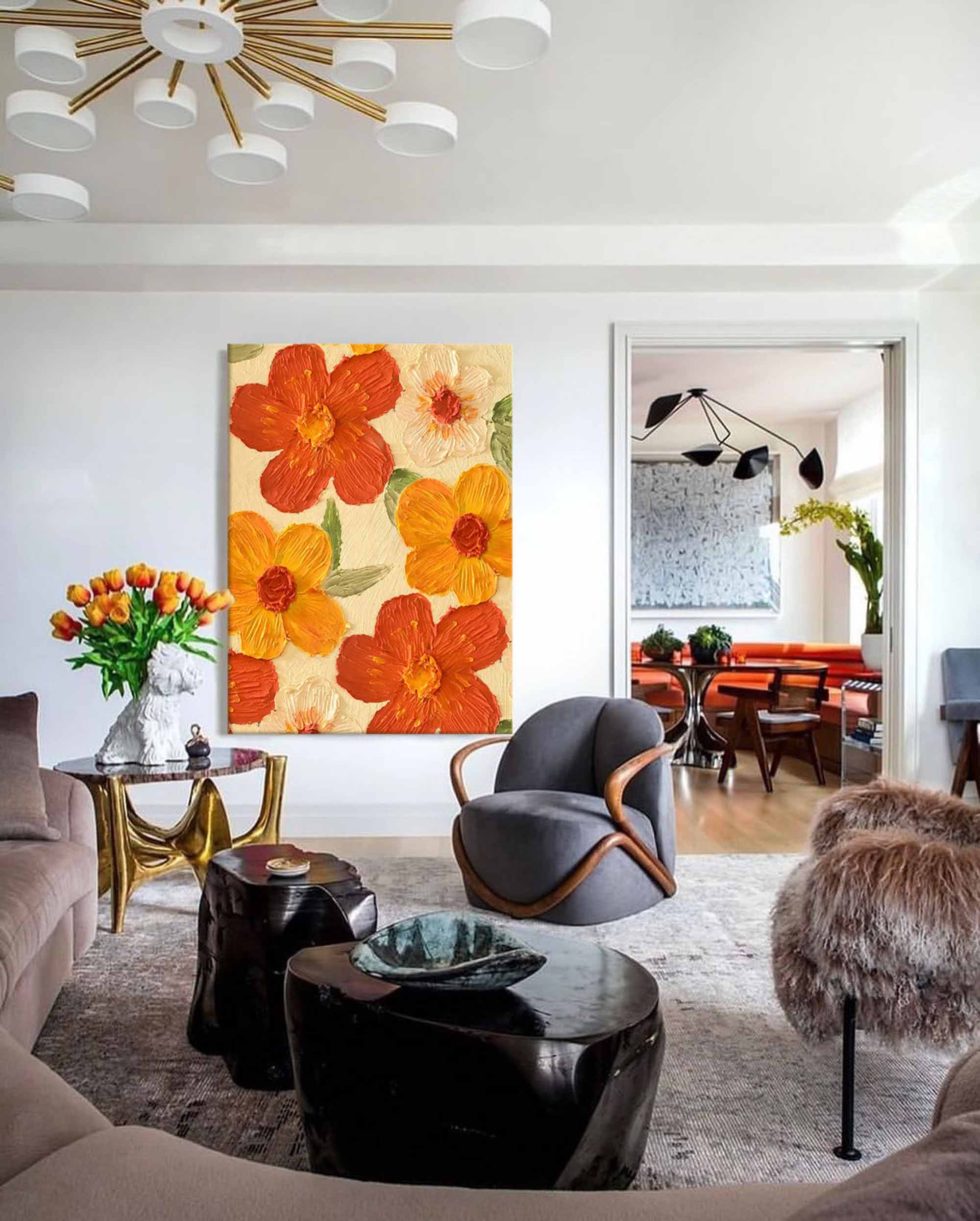 Vibrant Orange and Yellow Floral Art