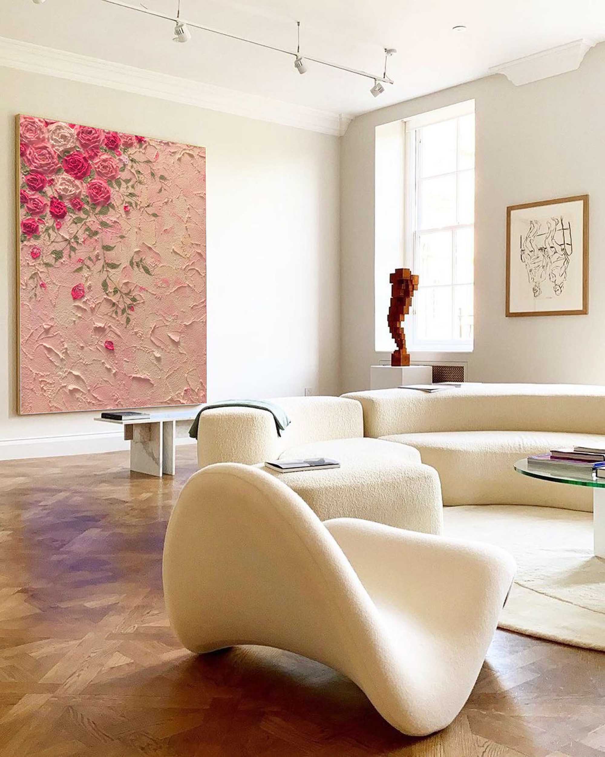 Textured Pink Blossom Floral Canvas