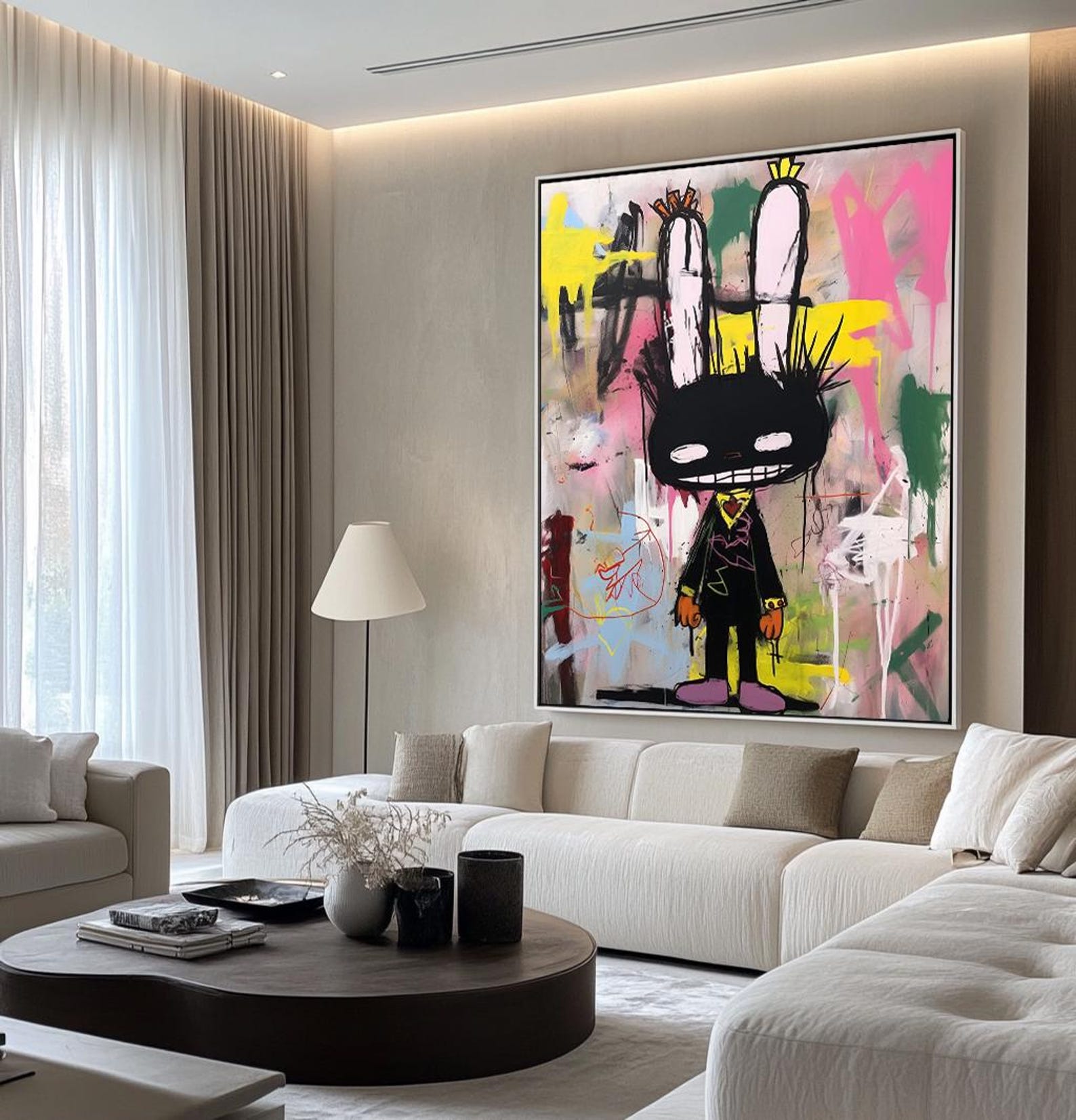 Rebel Bunny –  Vibrant Graffiti Art Cartoon Rabbit Wall Decor