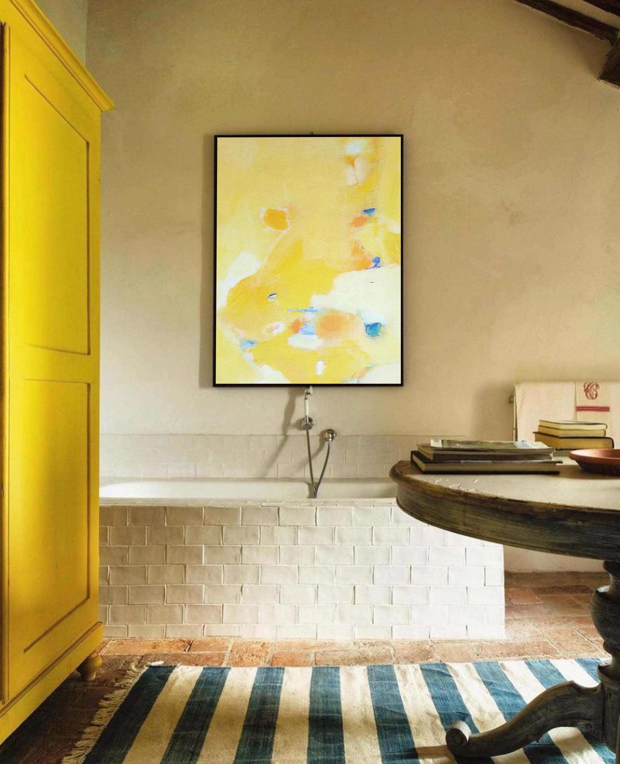 Soft Yellow Abstract Pastel Canvas Art