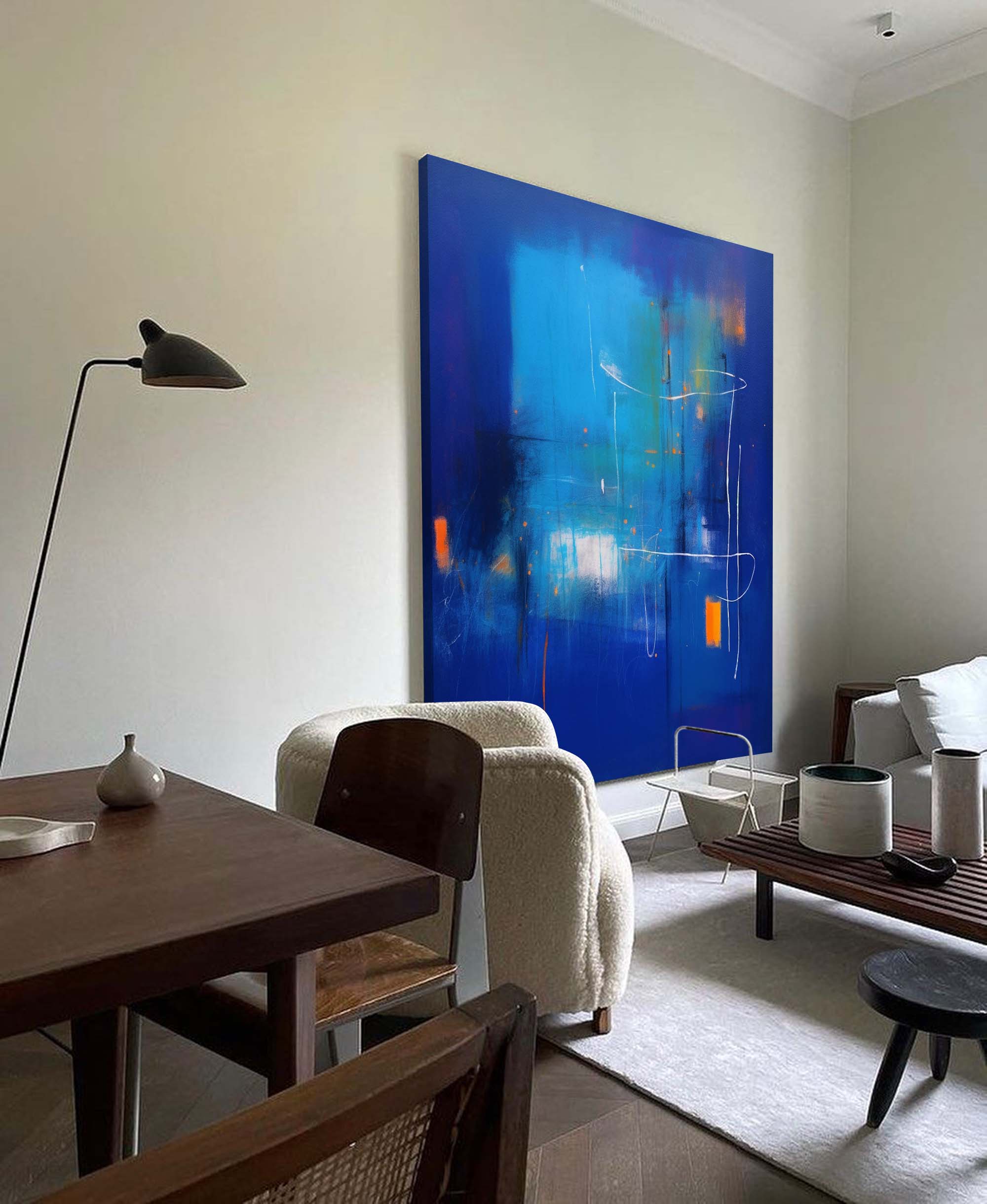 Abstract Neon Blue Horizon Art