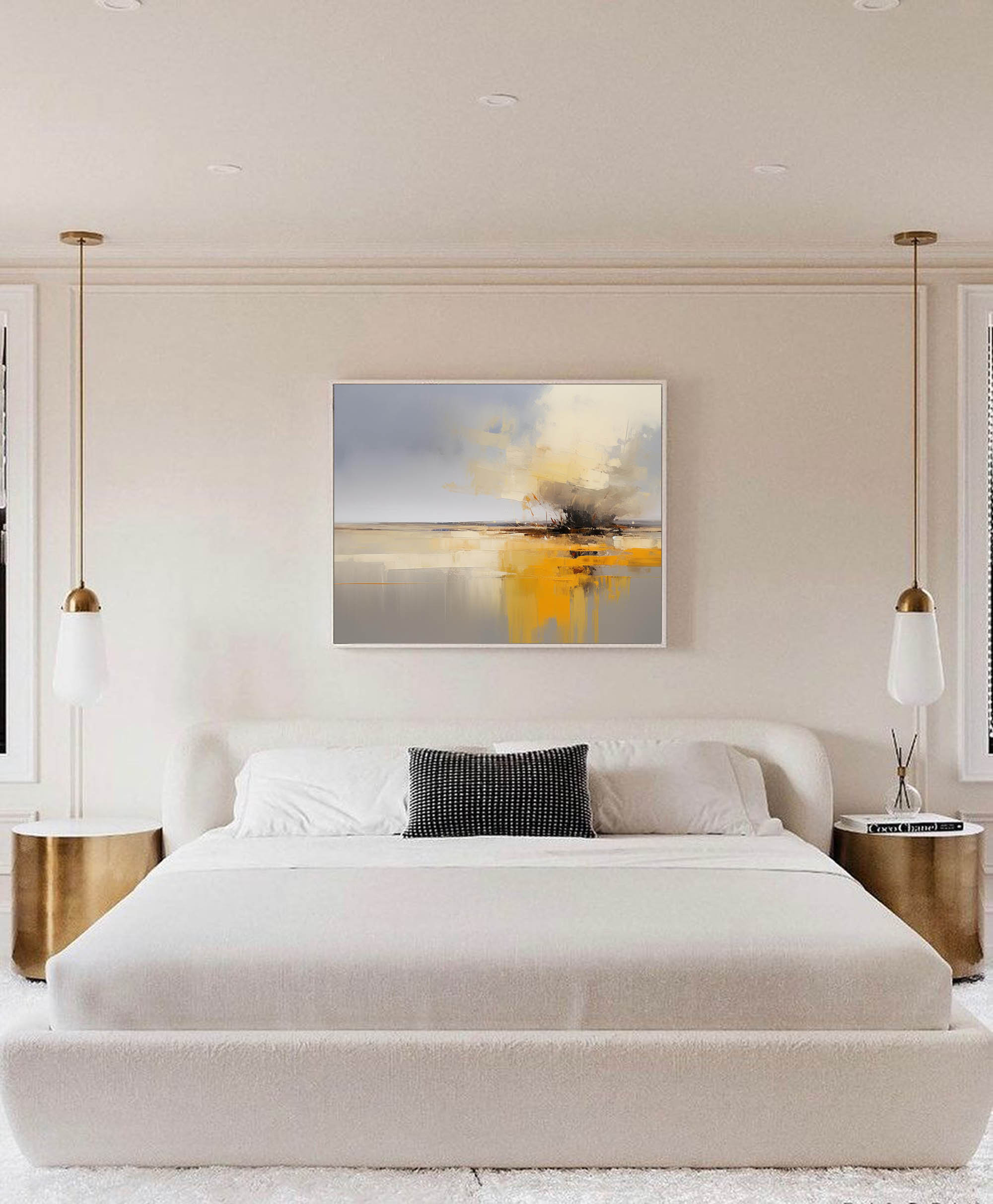 Bold Yellow and Gray Abstract Art