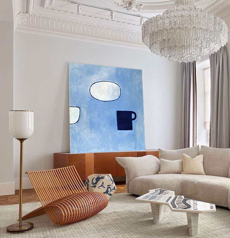Minimalist Blue Abstract Still Life Oil Painting